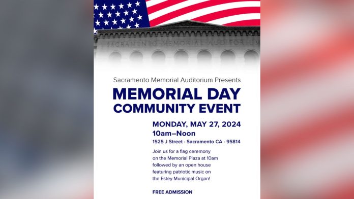 The Sacramento Memorial Auditorium, located at 1515 J Street, will open its doors for a free event from 10 a.m. to noon on Monday, May 27.