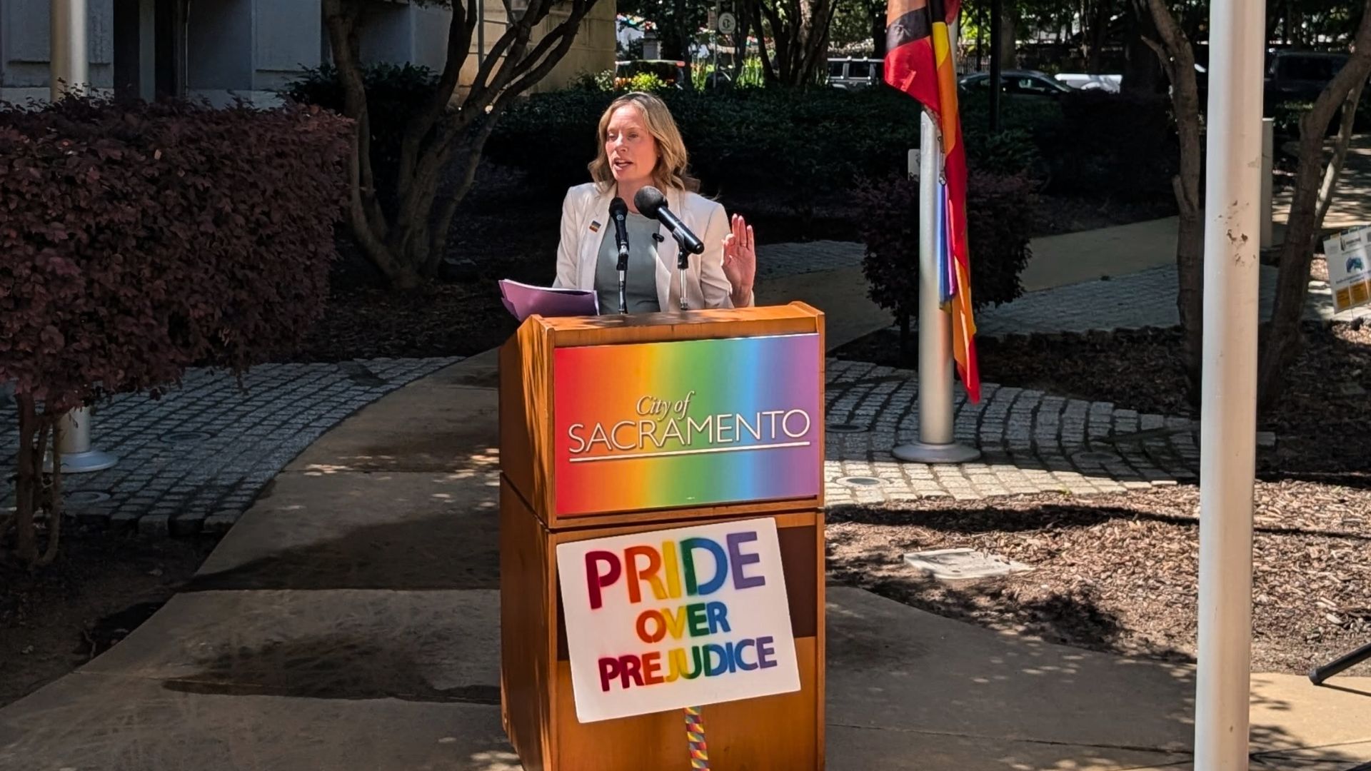 A Progress Pride Flag rose outside Sacramento City Hall on Monday morning, marking the city’s opening observance of Pride Month 2026 and continuing a civic tradition that began several years ago.
