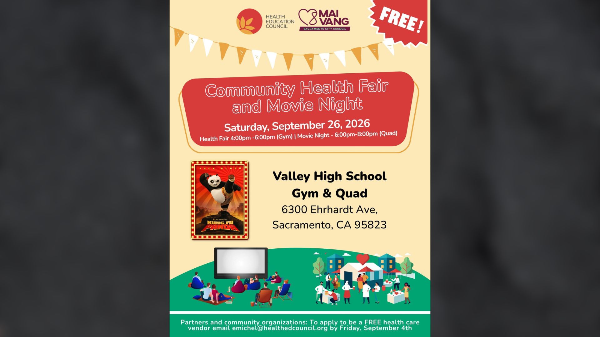 Families are being invited to spend four hours at Valley High School, where a community health fair will lead directly into a movie night designed to bring neighbors together in a relaxed setting.