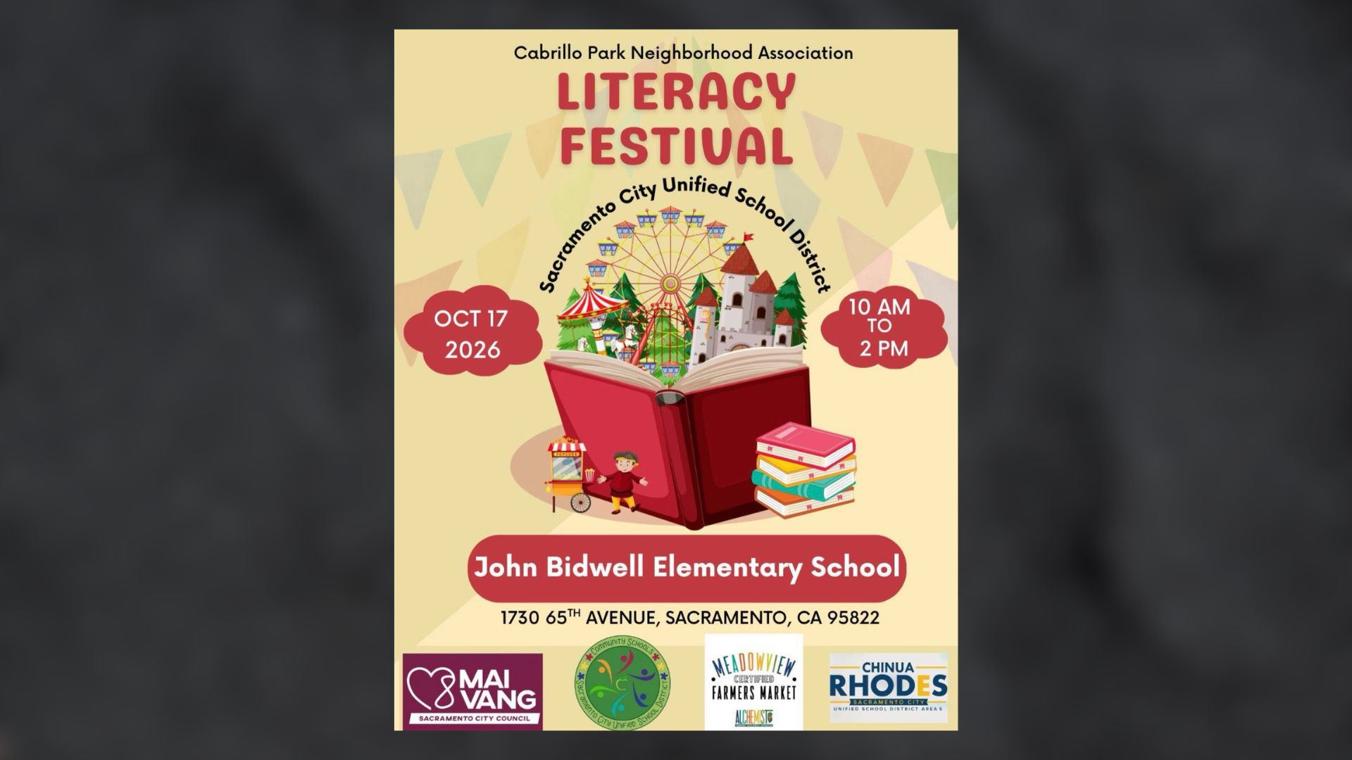 That spirit will take center stage on October 17, when the Cabrillo Park Neighborhood Association brings families together for a Literacy Festival at John Bidwell Elementary School. The gathering promises an opportunity to celebrate learning while strengthening community ties.